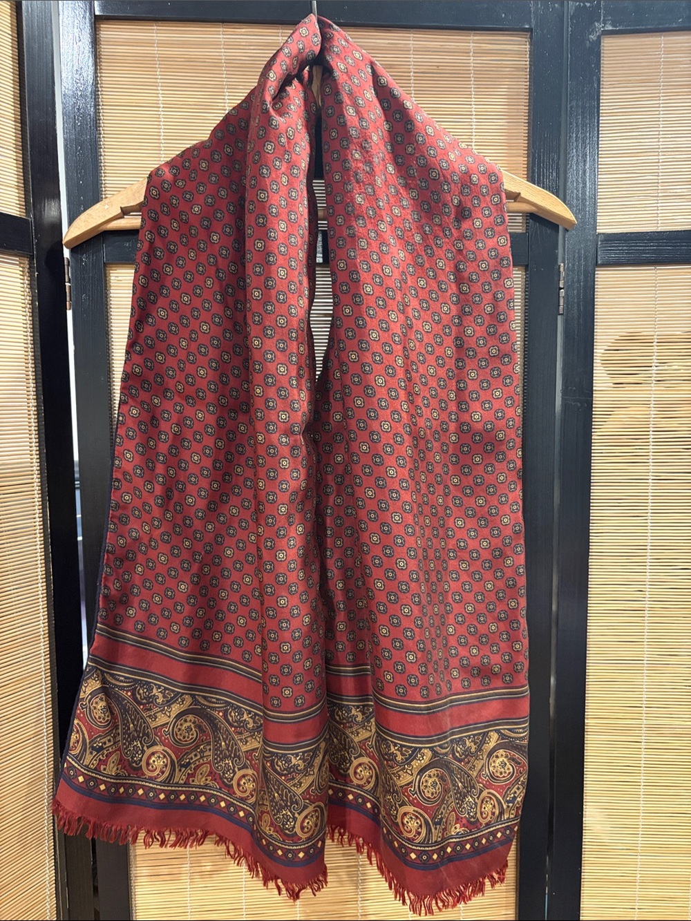 Burgundy Paisley Border Long Scarf